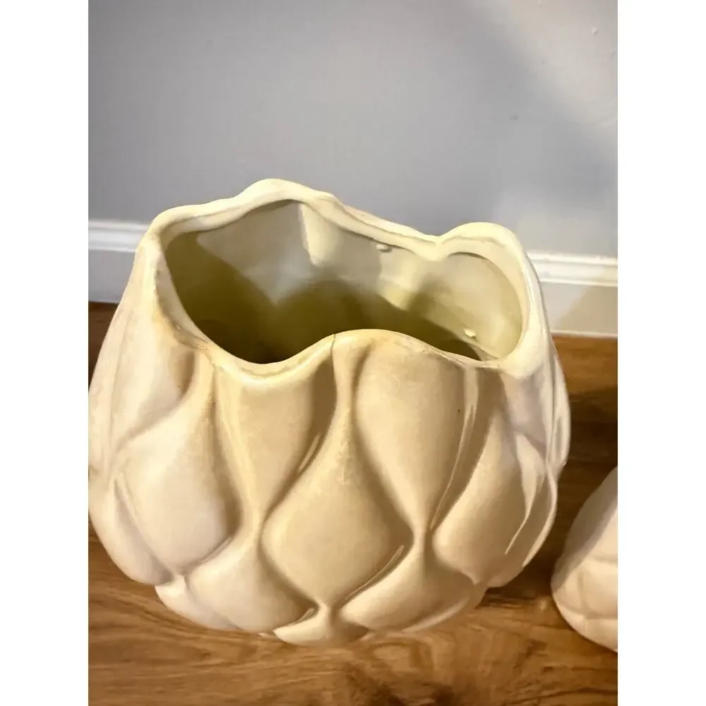 🌿 Pier 1 Textured Ceramic Vases – Set of 2 | Ivory / Pearl Finish | 16” & 12”